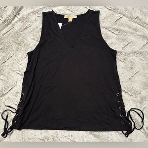 Michael Kors Black Lace-Up Sleeveless Top with Grommet Detail